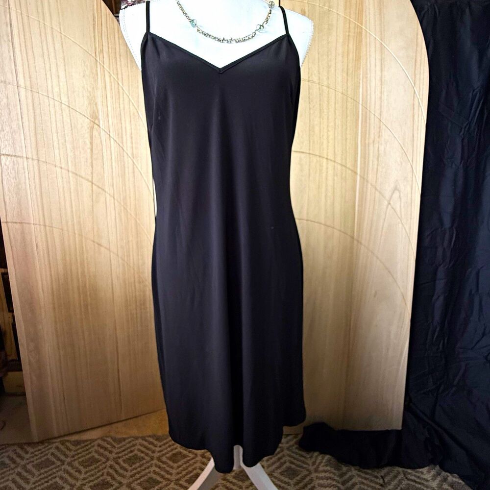Vintage Y2K Anne Klein Black Slinky Slip Dress 10 Whimsigoth Downtown Girl Midi⁠